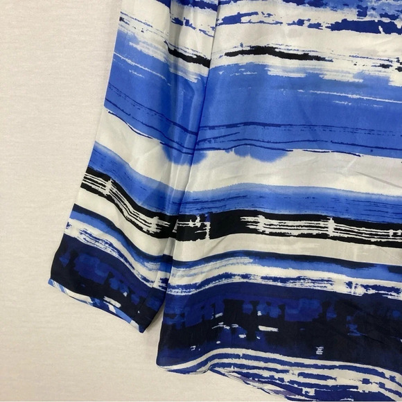 Lafayette 148 New York Blue Black Striped Y Neck 100% Silk Popover Top size 6 - Picture 8 of 10